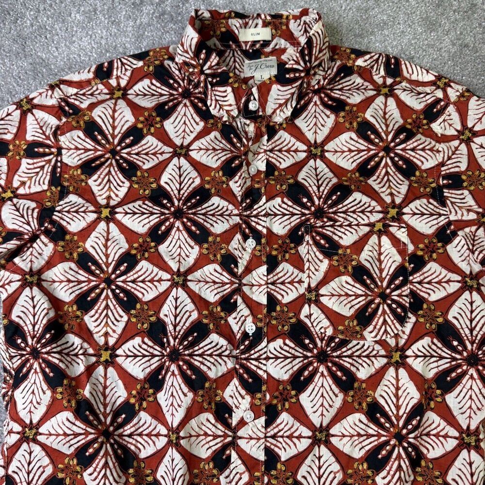J Crew Shirt Men’s Large Red Short Sleeve Slim Button Up Preppy Casual